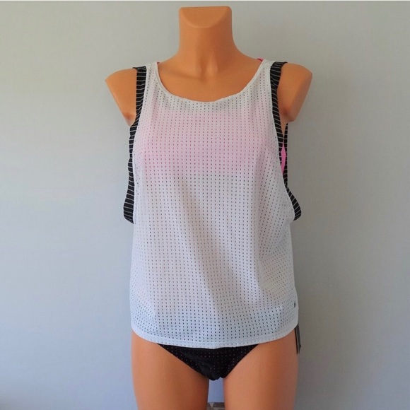 Nike Other - Nike 2 Piece Sport Mesh Layered White Tankini Set